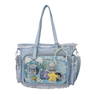 学院少女斜挎包大容量透明单肩包谷子吧唧扎板大食量蕾丝痛包娃包