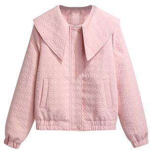 小香风粉色海军娃娃领棒球服外套女短款2026春秋新款巨好看的夹克