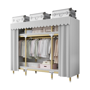 简易衣柜家用卧室结实耐用全钢架加深60cm全钢布衣柜出租房用衣橱