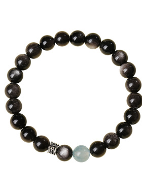 宫里上新天然海蓝宝银曜石手串