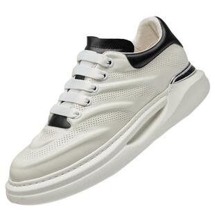 高哥内增高运动鞋男款春季新款百搭板鞋男真皮休闲小白鞋男士