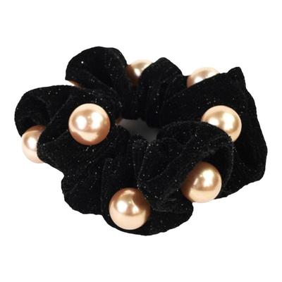 韩国丝绒黑色大肠发圈女法式高级感珍珠扎马尾丸子头发绳秋冬新款