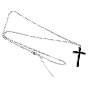 黑色十字架嘻哈钛钢项链吊坠蹦迪简约潮男街头不掉色卫衣毛衣链