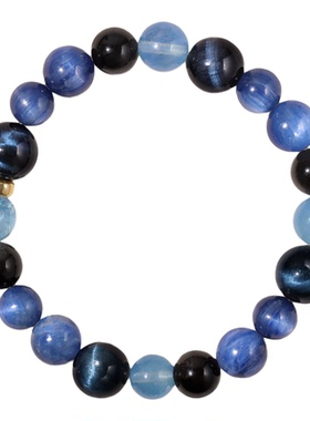 瑞士 Francesca 多宝五行水晶海蓝黑曜补金木水火土养生手链手串