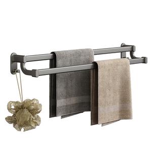 枪灰双杆毛巾架免打孔壁挂卫生间毛巾杆浴室置物架太空铝浴巾架子