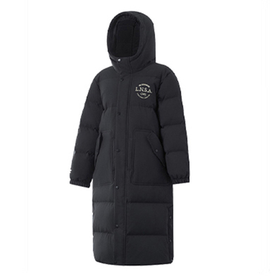 李宁儿童超长羽绒服男过膝连帽