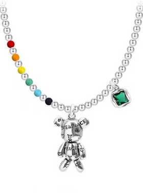 彩虹串珠暴力小熊项链女ins颈链