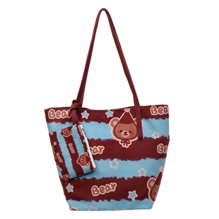 慵懒风~新款字母帆布包包女日常百搭出勤大容量托特包格纹单肩包