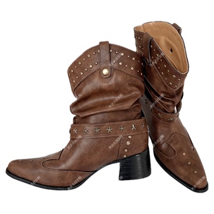 2026春小众设计复古铆钉尖头马丁靴皮带扣粗跟机车靴显瘦百搭短靴