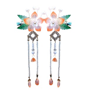 古风夹子头饰儿童发饰汉服发夹配饰步摇边夹流苏水晶花朵对夹发簪