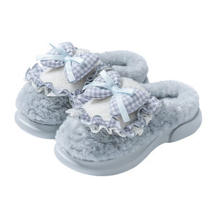 蝴蝶结棉拖鞋女款秋冬季2025新款室内家加绒加厚保暖厚底月子拖鞋