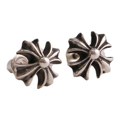 一休老银匠925镶锆石十字花耳钉