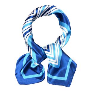 春秋蓝色条纹空姐丝巾女百搭银行酒店小方巾演出活动职业工服围巾