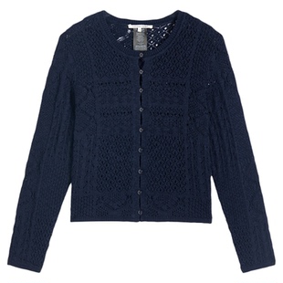 bash春季法式镂空长袖上衣针织衫短款修身气质女开衫上衣1H25SIDA