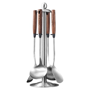 康巴赫锅铲不锈钢加厚防烫胡桃木炒菜铲子304不锈钢铁铲汤勺漏勺