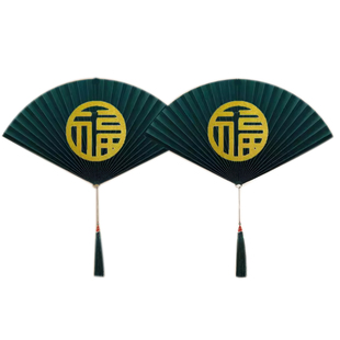 绿色中式纸扇花橱窗吊顶挂件国潮吊饰纸扇灯笼墙面装饰中国风道具