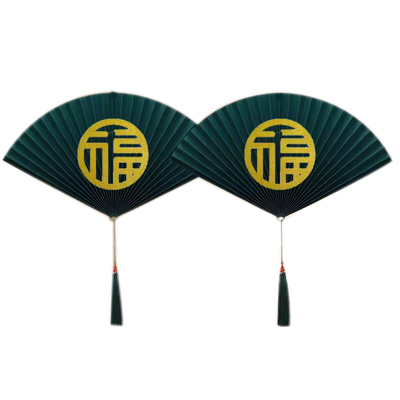 绿色中式纸扇花国潮吊饰
