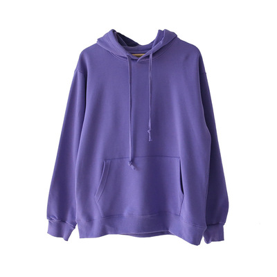 薄款纯棉香芋紫连帽宽松大码bf风