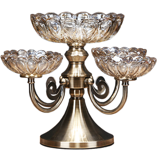 欧式水晶玻璃旋转水果盘创意双层美式家用客厅茶几糖果干果零食盘