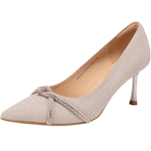 【明星同款】千百度婚鞋细高跟鞋尖头绝美单鞋宴会新娘婚纱女鞋