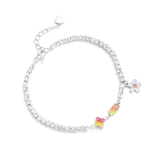 【志同珠宝】纯银珐琅樱花手链甜美彩色吊坠设计小众百搭日常饰品