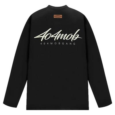 404MOB美式圆领字母印花长袖T恤男女纯棉情侣上衣打底衫潮流宽松