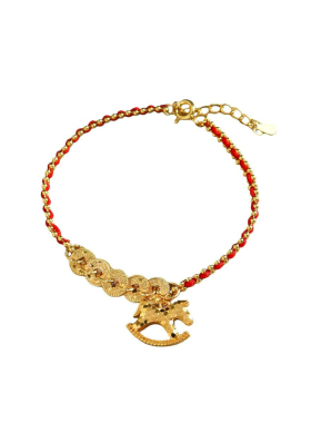 沙金马年时尚精致碎冰冰木马五帝铜钱红绳手链轻奢本命年手饰女