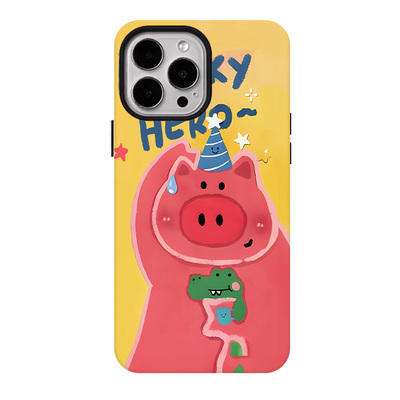 鳄鱼小猪适用苹果17promax手机壳iphone16pro菲林磁吸支架个性华为P80小米15小众vivo防摔保护壳oppo手绘涂鸦