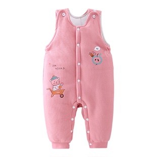 男女宝宝背带棉裤按扣加厚儿童护肚高腰长裤婴幼儿纯棉裤保暖冬季