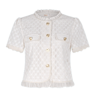 固执夏季新款气质香风圆领荷叶边短袖蕾丝衫上衣80142SY08982