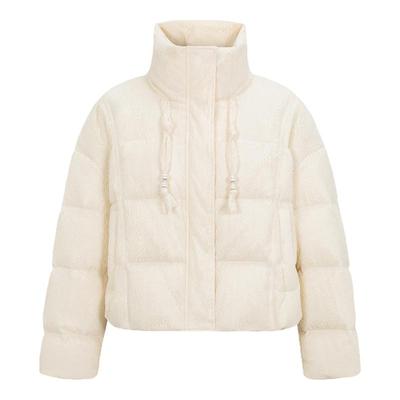 Three Quarters 女士米色蕾丝泡芙感90鸭绒短款羽绒外套 301355