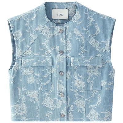 NMORE设计师品牌 【李沛恩同款】25秋季新款箱型竹节提花牛仔马甲