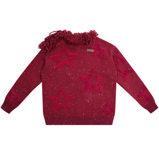 ziziFei秋冬季美式复古设计感毛毛星星露肩慵懒风软糯厚实毛衣女