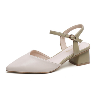 时装包头凉鞋女2025新款夏秋中跟粗跟仙女风气质一字带罗马法式鞋