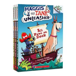 学乐海盗狗哈吉斯和坦克3册 动物冒险爆笑桥梁书 送音频Haggis And Tank Unleashed英文原版大树系列儿童英语课外阅读书 漫画书