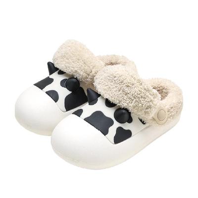 幸福玛丽奶牛儿童冬可拆卸棉拖鞋