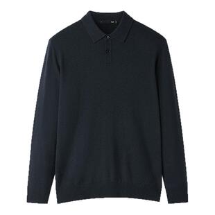 HLA/海澜之家轻商务长袖直筒纯羊毛针织衫25秋冬新翻领黑色毛衣男