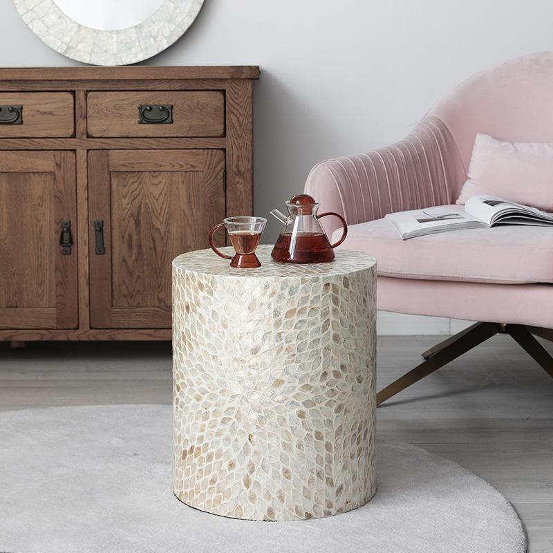 原创北欧贝壳边几客厅茶几梦几侘圆桌设复古寂装饰沙发角风源高级