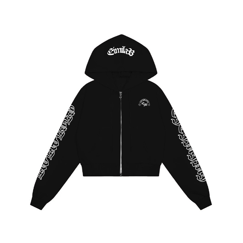 F383 美式复古哥特风字母印花短款开衫卫衣秋季辣妹休闲百搭长袖