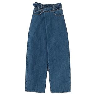 MOUSSY 夏季新品不规则斜门襟毛边阔腿牛仔裤女010HAS11-6491
