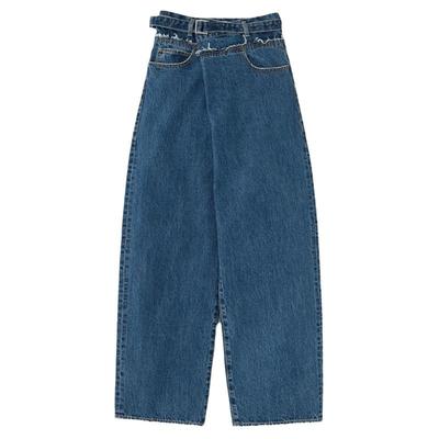 moussy不规则斜门襟阔腿牛仔裤