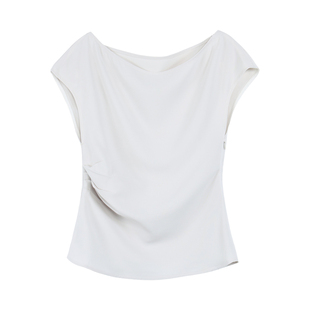 Maven Lin 知性职场通勤斜露肩上衣女轻薄两穿衬衫醋酸休闲裤套装