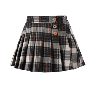 女童半身裙2026冬春季学院风格子百褶裙女孩显瘦A字短裙毛呢百搭