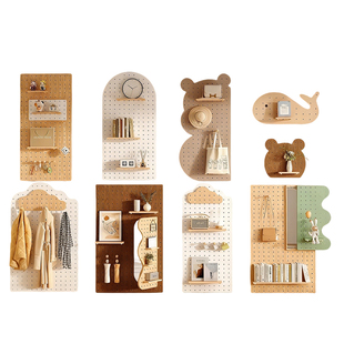 洞洞板置物架实木定制造型墙面装饰挂板穿衣镜展示架木质配件收纳