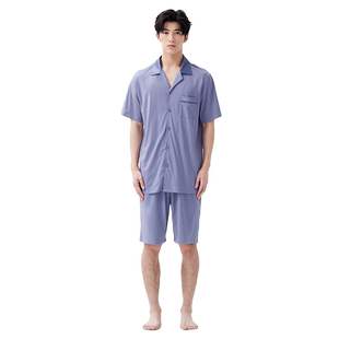 HLA/海澜之家男翻领夏季凉感面料简约舒适短袖短裤青年家居服套装