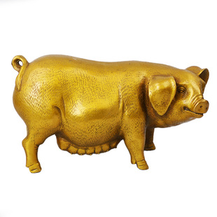 精工纯黄铜猪摆件生肖猪属相铜工艺品老母猪妈妈富贵猪牲畜守财猪