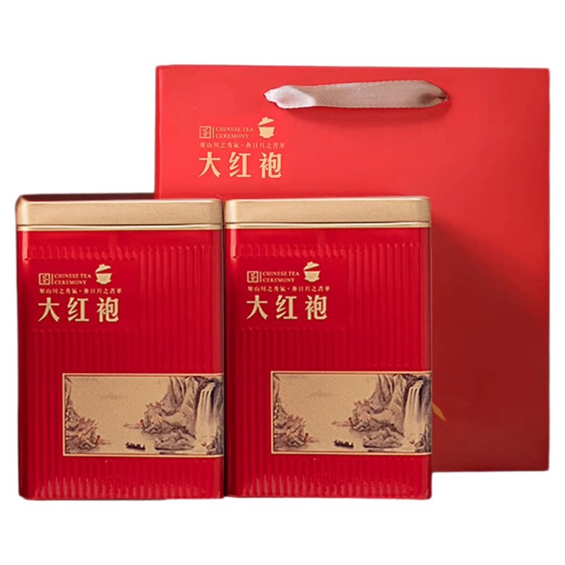 武夷山大红袍茶叶自己喝岩茶礼盒装送礼新茶浓香型乌龙茶罐装500g
