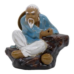 姜太公钓鱼摆件石湾公仔陶瓷盆景摆件吸水石假山鱼缸造景摆件高级