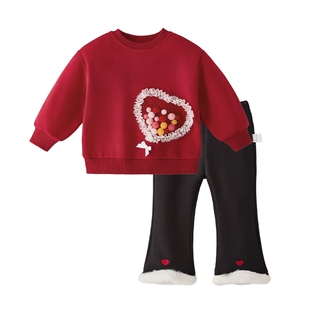 [抑菌锁温]女童秋套装2026新款小童秋冬红色加绒宝宝冬装儿童衣服
