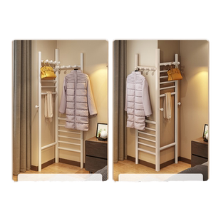 转角衣帽架落地式卧室家用挂衣架内外双向墙角衣服立式简易衣架子